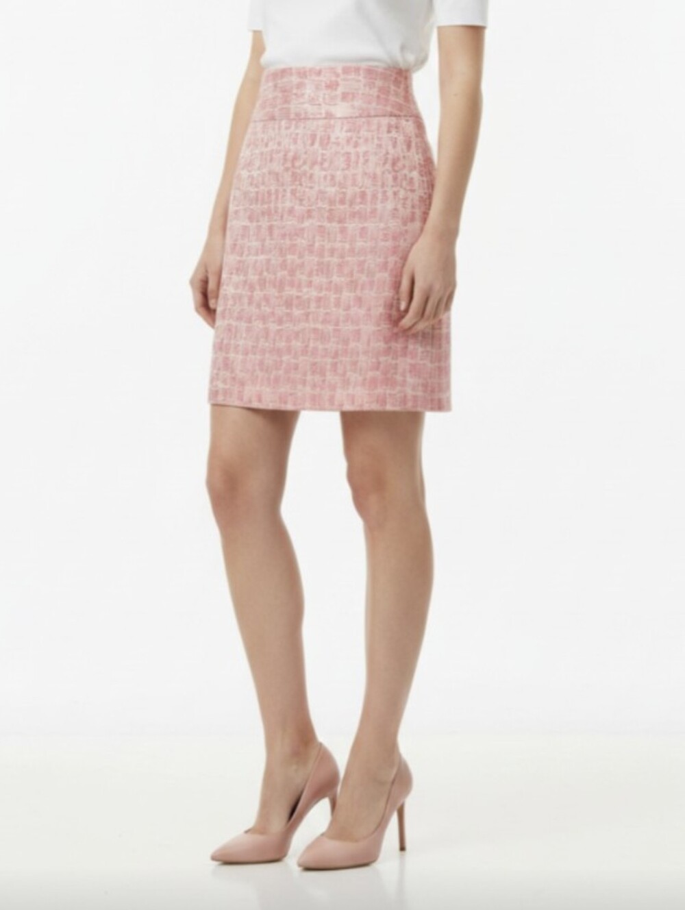ANN TAYLOR! SALMON & CREAM BROCADE ABSTRACT PLAID KNEE LENGTH SKIRT! SZ 0